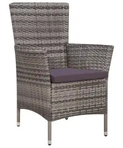 vidaXL 7 Piece Outdoor Dining Set with Cushions Poly Rattan Grey