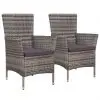 vidaXL Garden Chairs 2 pcs with Cushions Poly Rattan Grey