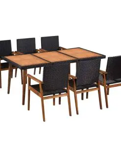 vidaXL 7 Piece Outdoor Dining Set Poly Rattan Black and Brown