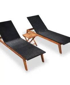 vidaXL Sun Loungers 2 pcs with Table Poly Rattan and Solid Acacia Wood