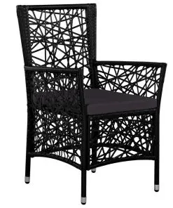vidaXL Outdoor Chairs 2 pcs with Cushions Poly Rattan Black