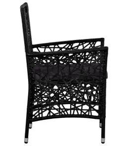 vidaXL Outdoor Chairs 2 pcs with Cushions Poly Rattan Black