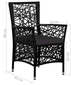 vidaXL Outdoor Chairs 2 pcs with Cushions Poly Rattan Black