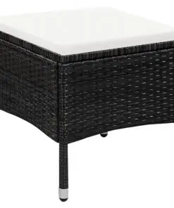 vidaXL Outdoor Chair and Stool with Cushions Poly Rattan Black