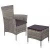 vidaXL Outdoor Chair and Stool with Cushions Poly Rattan Grey