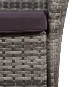 vidaXL Outdoor Chair and Stool with Cushions Poly Rattan Grey