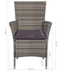 vidaXL Outdoor Chair and Stool with Cushions Poly Rattan Grey