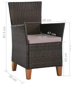 vidaXL Outdoor Chairs with Cushions 2 pcs Poly Rattan Brown