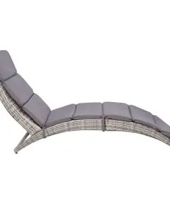 vidaXL Folding Sun Lounger with Cushion Poly Rattan Grey