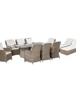vidaXL 11 Piece Outdoor Dining Set with Sunloungers Poly Rattan Brown