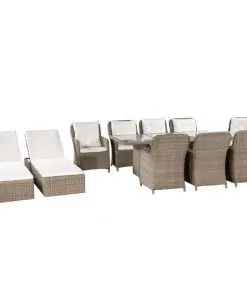 vidaXL 11 Piece Outdoor Dining Set with Sunloungers Poly Rattan Brown