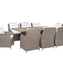 vidaXL 9 Piece Outdoor Dining Set with Cushions Poly Rattan Brown