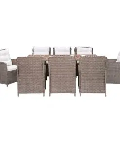 vidaXL 9 Piece Outdoor Dining Set with Cushions Poly Rattan Brown