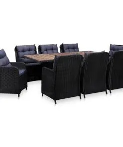 vidaXL 9 Piece Outdoor Dining Set Poly Rattan Black