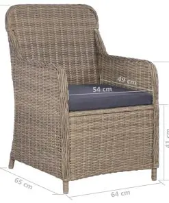 vidaXL Outdoor Chairs with Cushions 2 pcs Poly Rattan Brown