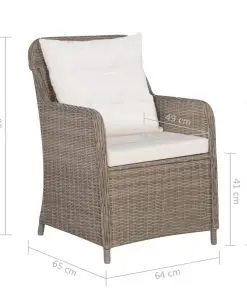 vidaXL Outdoor Chairs with Cushions 2 pcs Poly Rattan Brown