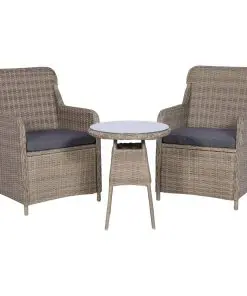 vidaXL 3 Piece Bistro Set with Cushions Poly Rattan Brown