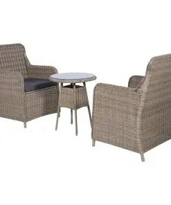 vidaXL 3 Piece Bistro Set with Cushions Poly Rattan Brown