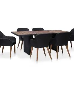 vidaXL 7 Piece Outdoor Dining Set with Cushions Poly Rattan Black