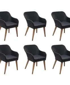 vidaXL 7 Piece Outdoor Dining Set with Cushions Poly Rattan Black