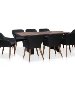 vidaXL 9 Piece Outdoor Dining Set with Cushions Poly Rattan Black