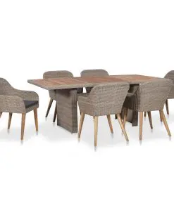 vidaXL 7 Piece Outdoor Dining Set with Cushions Poly Rattan