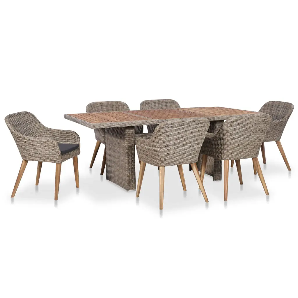vidaXL 7 Piece Outdoor Dining Set with Cushions Poly Rattan