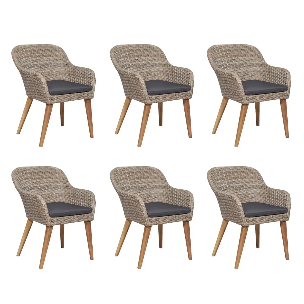 vidaXL 7 Piece Outdoor Dining Set with Cushions Poly Rattan