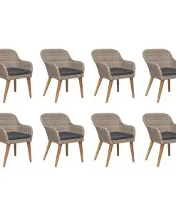 vidaXL 9 Piece Outdoor Dining Set with Cushions Poly Rattan