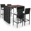 vidaXL 5 Piece Outdoor Bar Set Poly Rattan and Acacia Wood Black