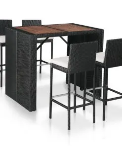 vidaXL 5 Piece Outdoor Bar Set Poly Rattan and Acacia Wood Black