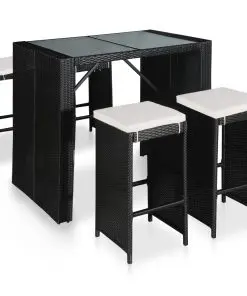 vidaXL 5 Piece Outdoor Bar Set Poly Rattan and Glass
