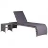 vidaXL Sun Lounger with Table Poly Rattan Grey vidaXL Sun Lounger with Table Poly Rattan Grey