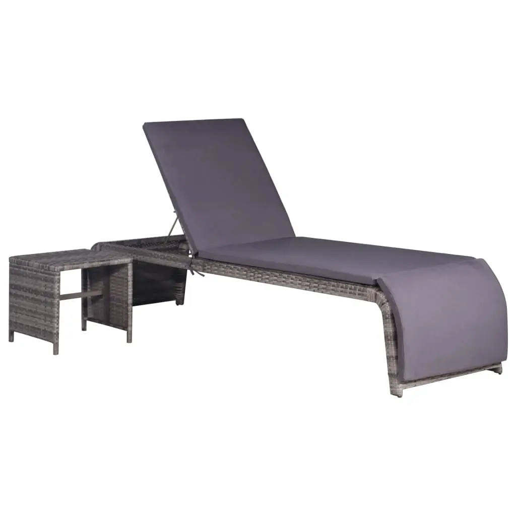 vidaXL Sun Lounger with Table Poly Rattan Grey