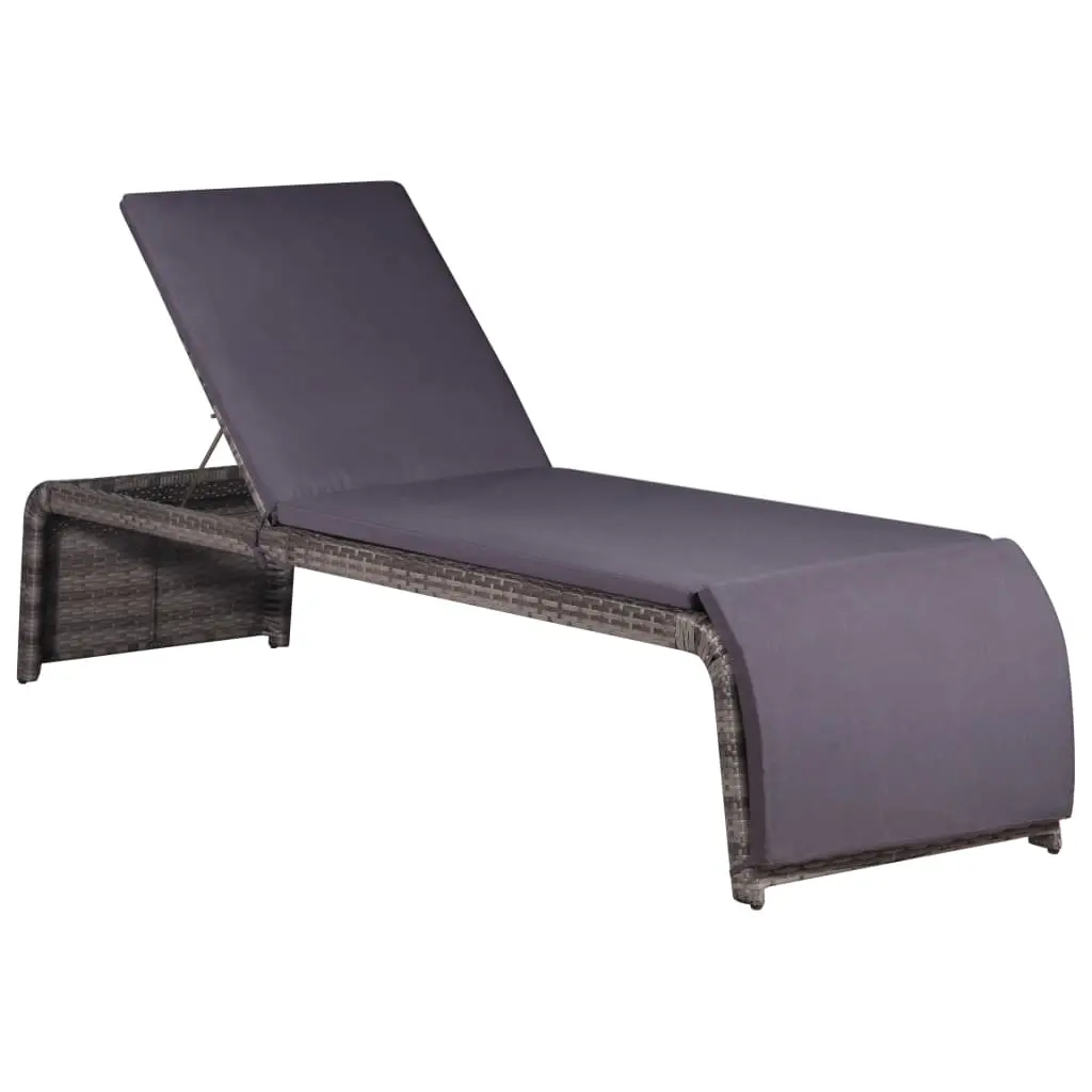 vidaXL Sun Lounger with Table Poly Rattan Grey