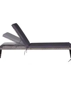 vidaXL Sun Lounger with Table Poly Rattan Grey