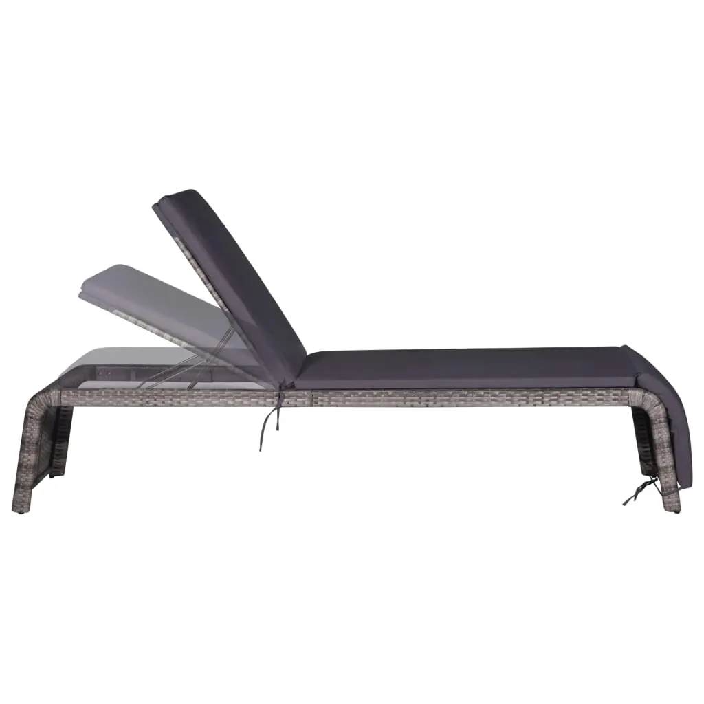 vidaXL Sun Lounger with Table Poly Rattan Grey