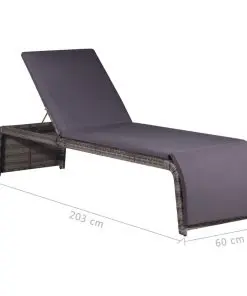 vidaXL Sun Lounger with Table Poly Rattan Grey