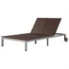 vidaXL Double Sun Lounger with Wheels Poly Rattan Brown vidaXL Double Sun Lounger with Wheels Poly Rattan Brown