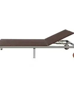 vidaXL Double Sun Lounger with Wheels Poly Rattan Brown