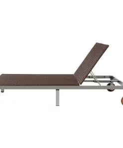 vidaXL Double Sun Lounger with Wheels Poly Rattan Brown