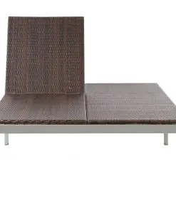 vidaXL Double Sun Lounger with Wheels Poly Rattan Brown