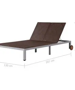 vidaXL Double Sun Lounger with Wheels Poly Rattan Brown
