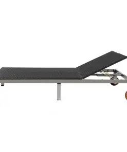 vidaXL Double Sun Lounger with Wheels Poly Rattan Black