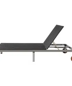 vidaXL Double Sun Lounger with Wheels Poly Rattan Black