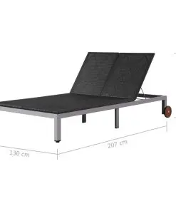 vidaXL Double Sun Lounger with Wheels Poly Rattan Black