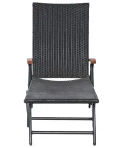 vidaXL Sun Lounger with Wheels Poly Rattan Black