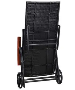 vidaXL Sun Lounger with Wheels Poly Rattan Black