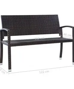 vidaXL Garden Bench 122 cm Poly Rattan Brown