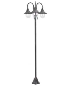 vidaXL Garden Post Light E27 220 cm Aluminium 3-Lantern Bronze